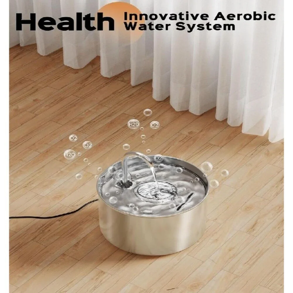 AOOGITF Stainless Steel Pet Water Fountain Dog Cat Plus Extra Filters